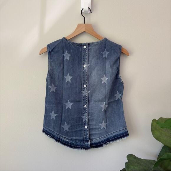 DL1961 Leah Top Sleeveless Top in Indigo Star Button Down Back Chambray Denim L - Picture 2 of 10